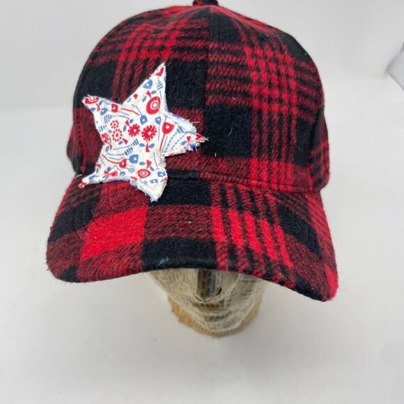 Madam P. Buffalo Plaid with Vintage Quilt Stars Baseball Caps - Adjustable size - Picture 2 of 9